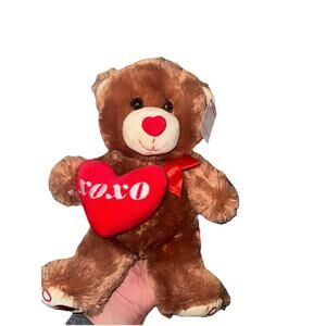 Hug Fun Valentine's Bear Plush Big Red Heart Holding Hugs and Kisses xoxo